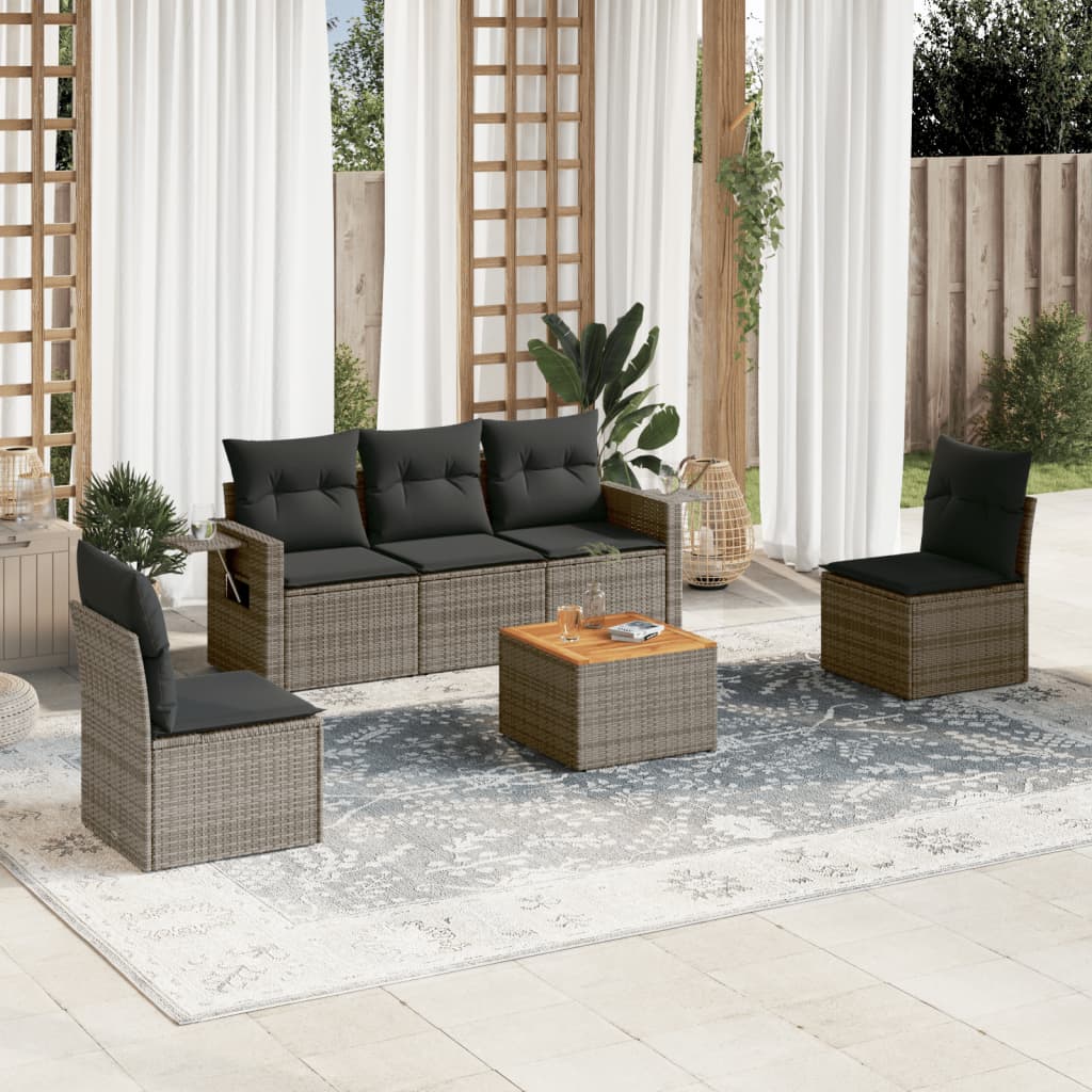 Vetonek Set de muebles de jardín 6 pzas y cojines ratán sintético gris