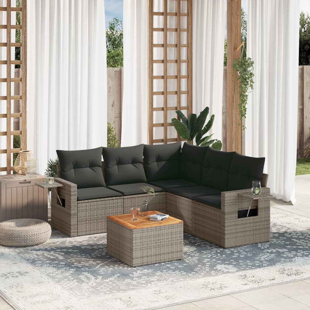 Vetonek Set de muebles de jardín 6 pzas y cojines ratán sintético gris