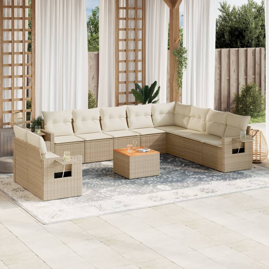 Vetonek Set de sofás de jardín 11pzas con cojines ratán sintético beige