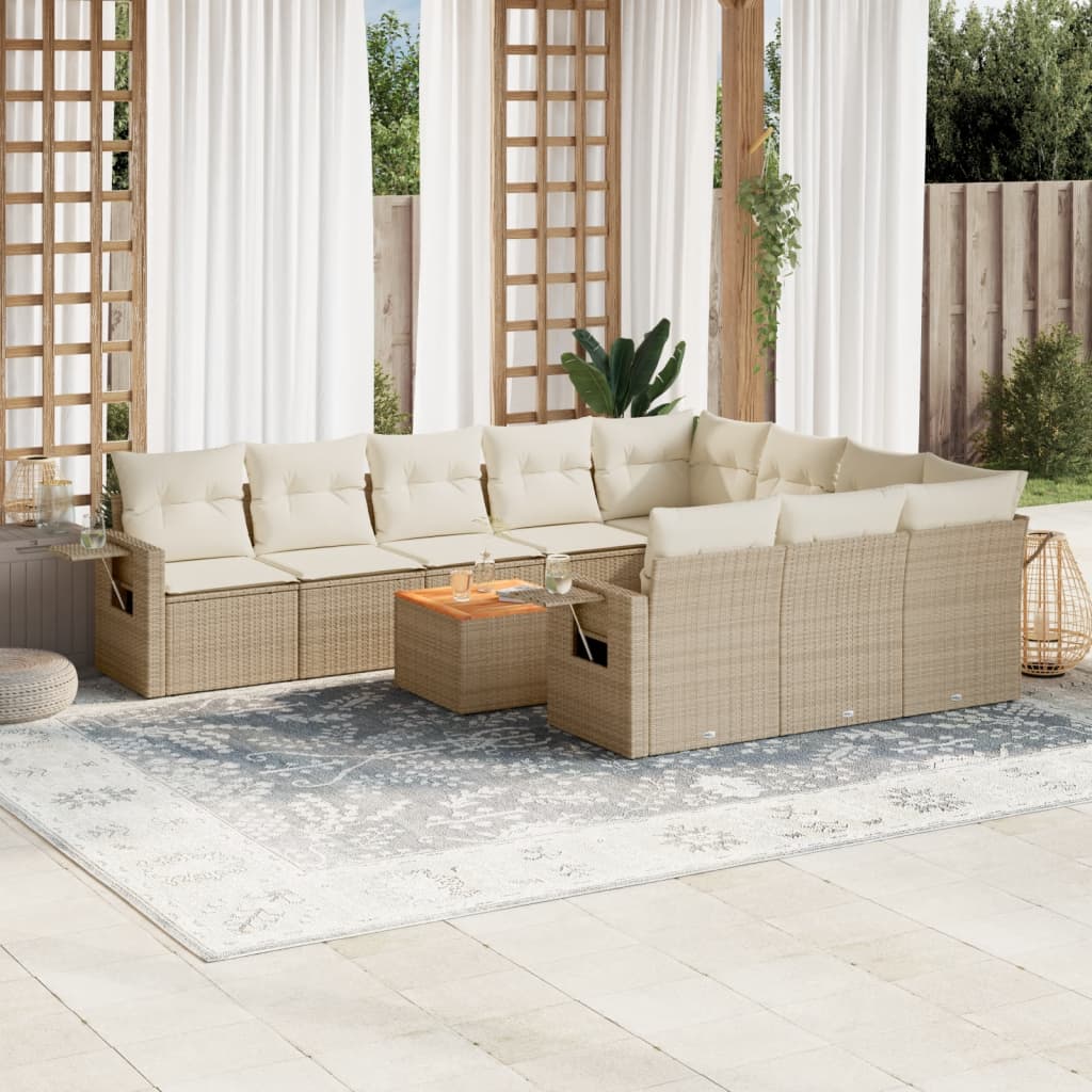 Vetonek Set de sofás de jardín 11pzas con cojines ratán sintético beige