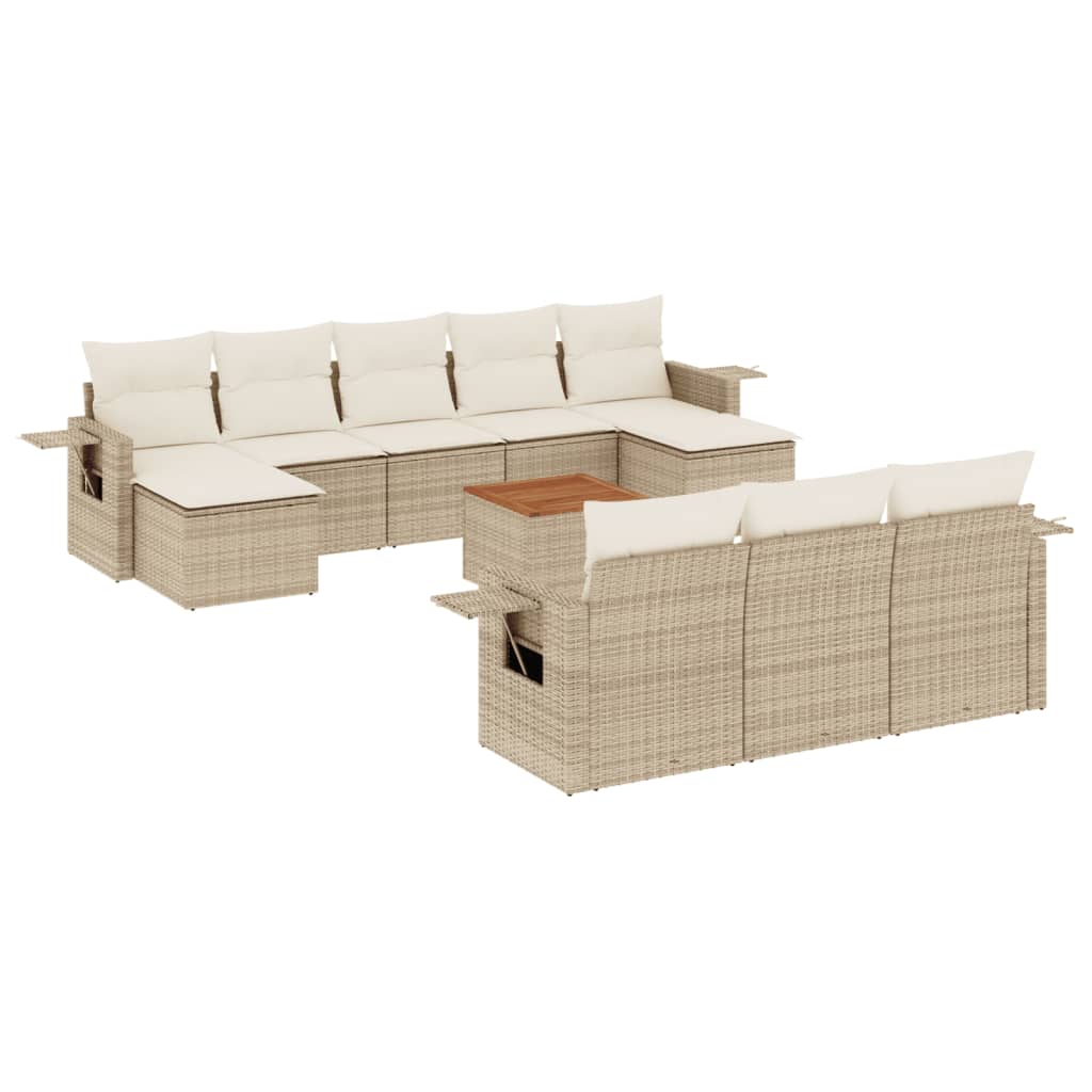 Set de sofás de jardín 11pzas con cojines ratán sintético beige - Vetonek