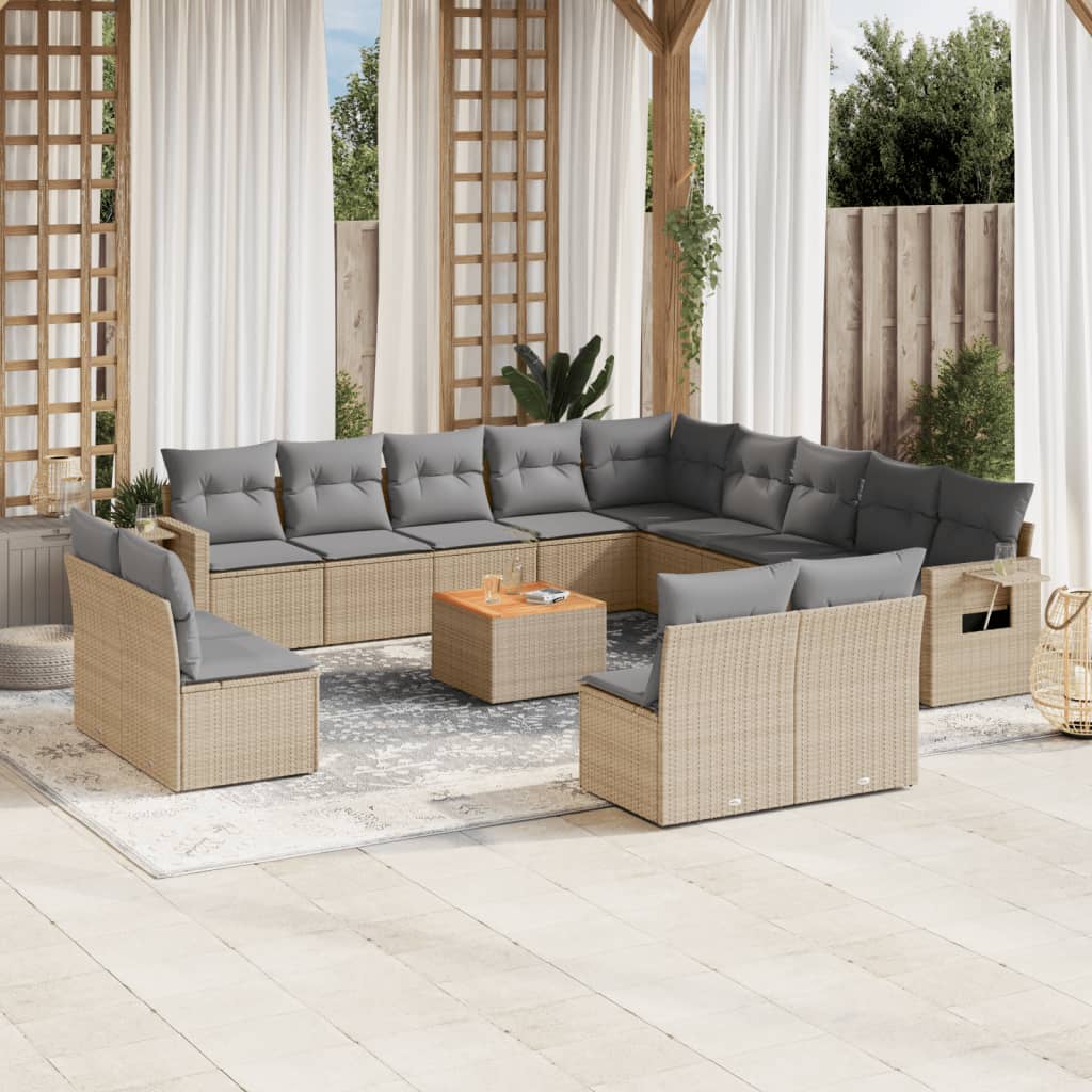 Vetonek Set sofás jardín 14 pzas y cojines ratán sintético beige mezcla