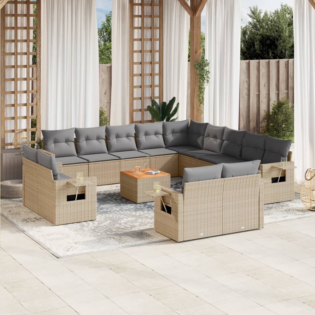 Vetonek Set sofás jardín 14 pzas y cojines ratán sintético beige mezcla