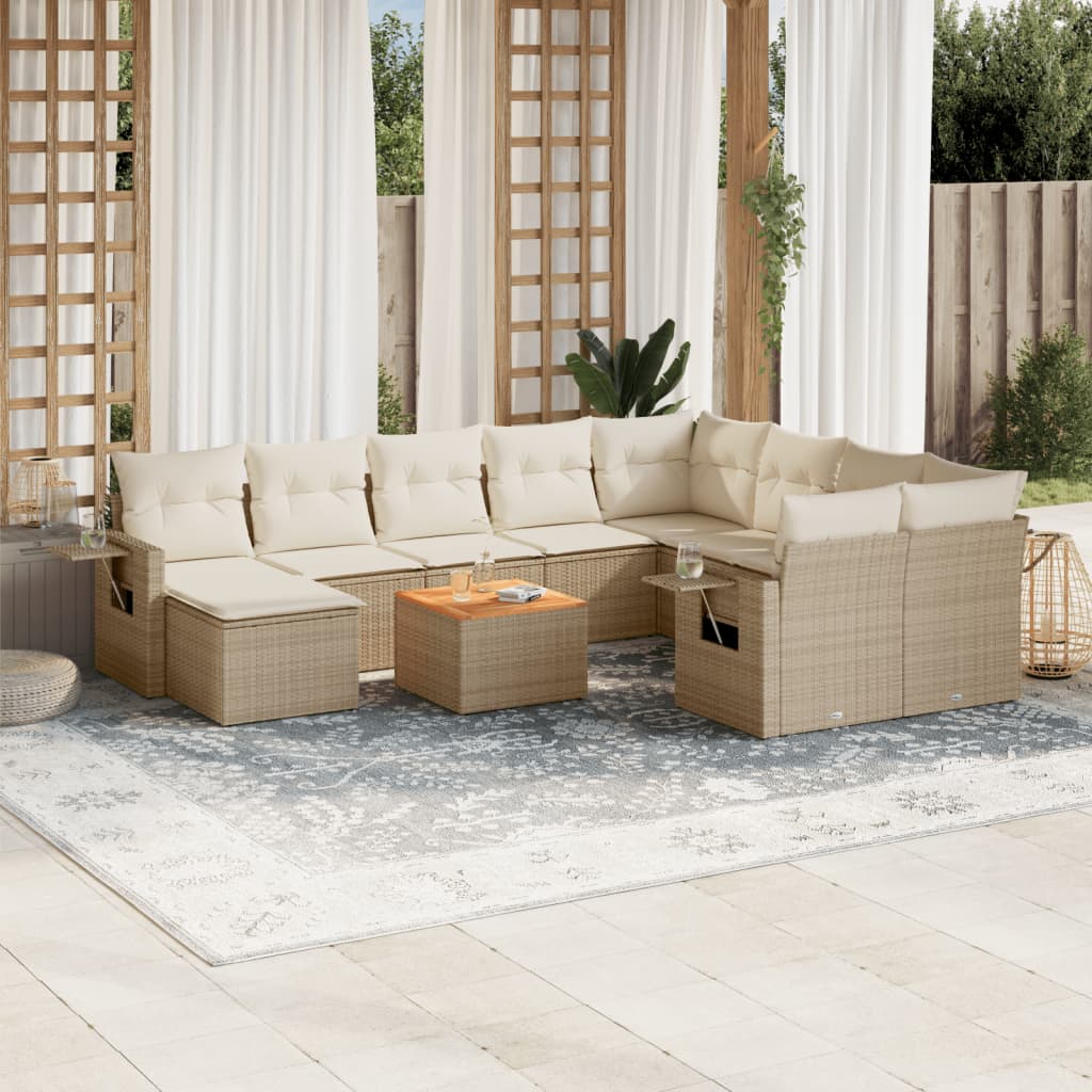 Vetonek Set de sofás de jardín 11pzas con cojines ratán sintético beige