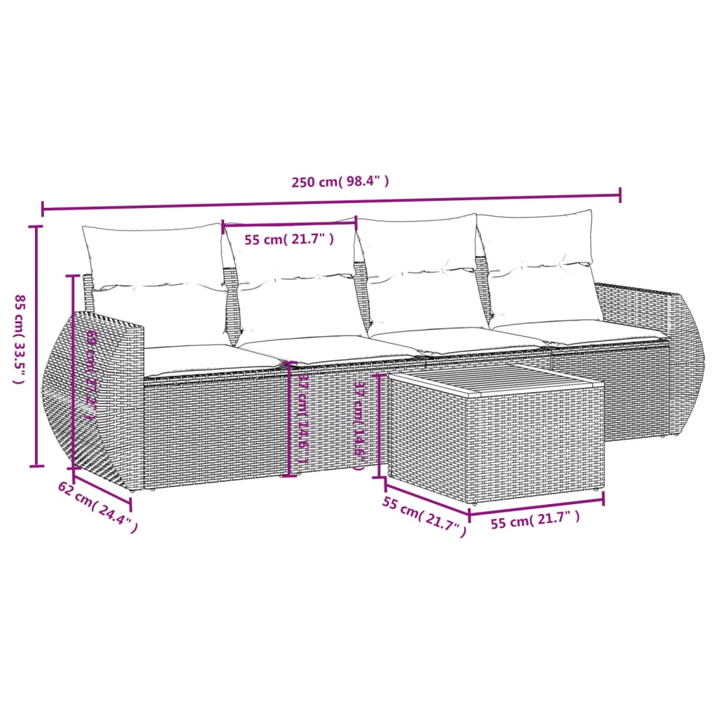 Garden Sofas Game 5 Pzas Ratán Synthetic Beige