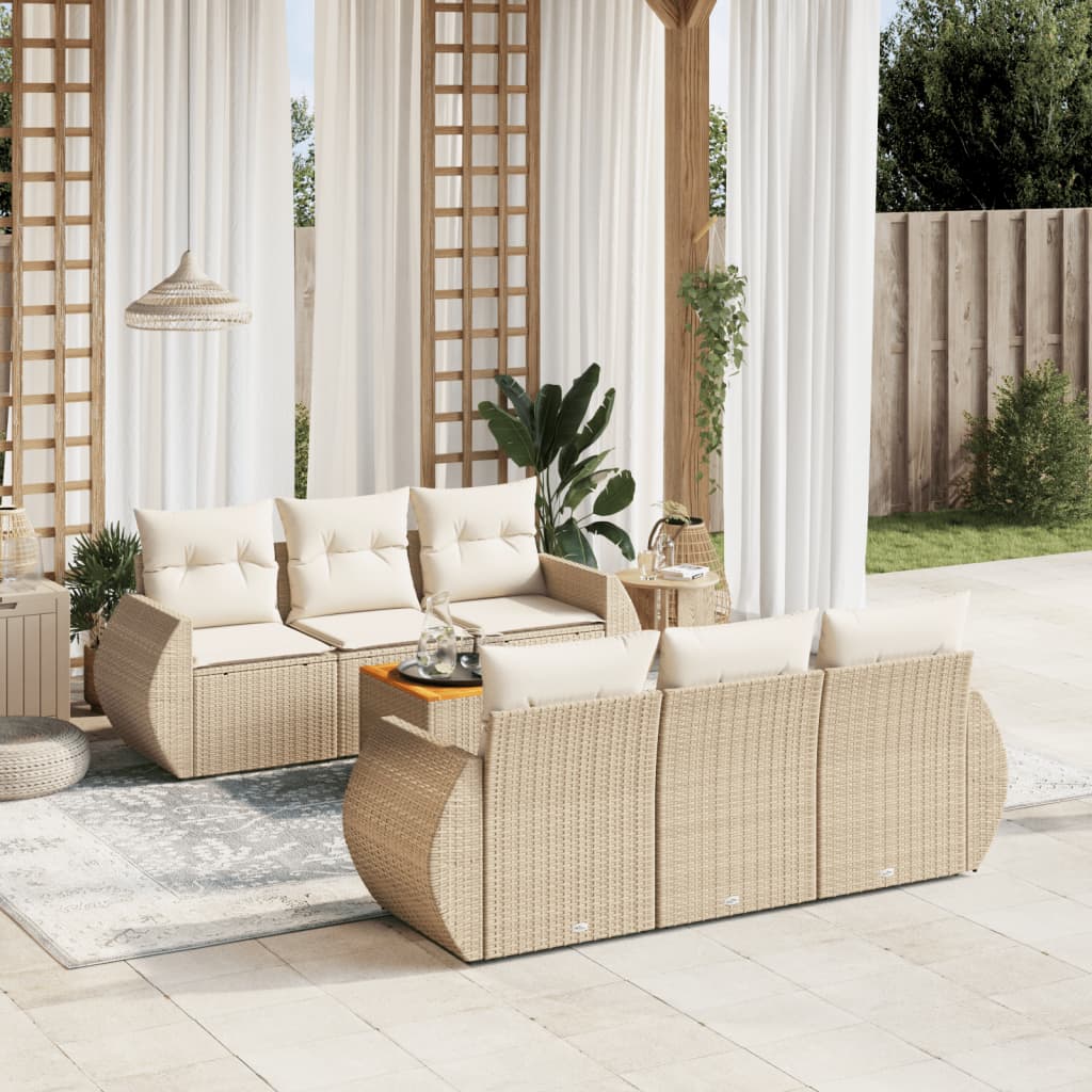 Vetonek Set sofás de jardín 7 piezas y cojines ratán sintético beige