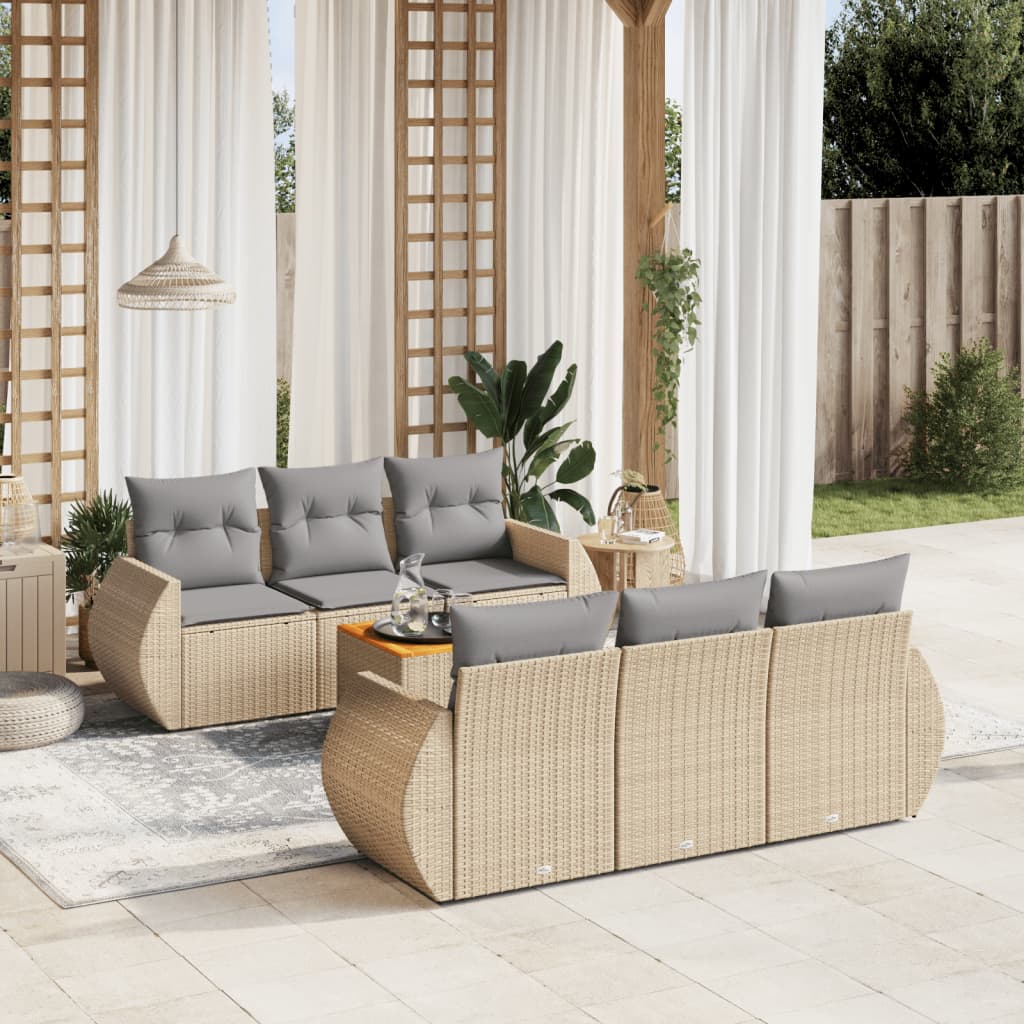 Vetonek Set sofás de jardín 7 piezas y cojines ratán sintético beige