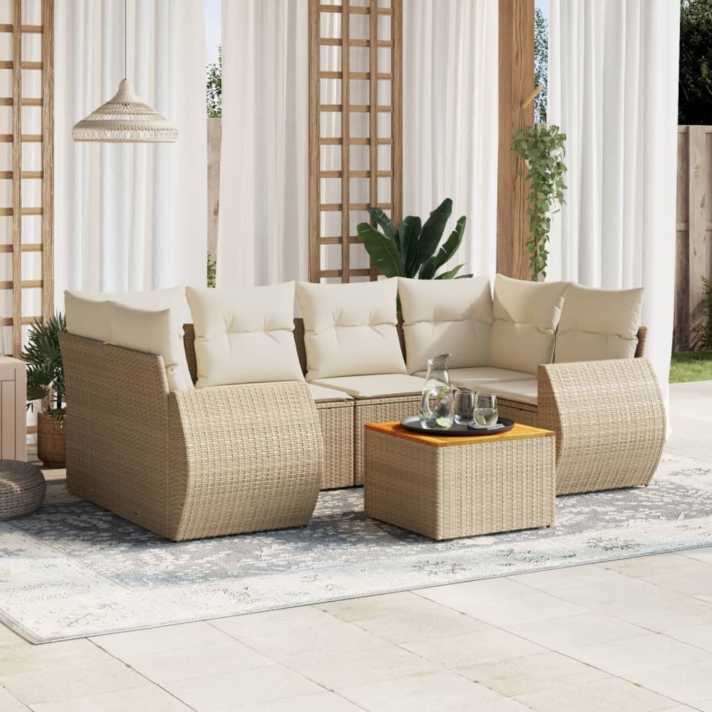 Vetonek Set sofás de jardín 7 piezas y cojines ratán sintético beige