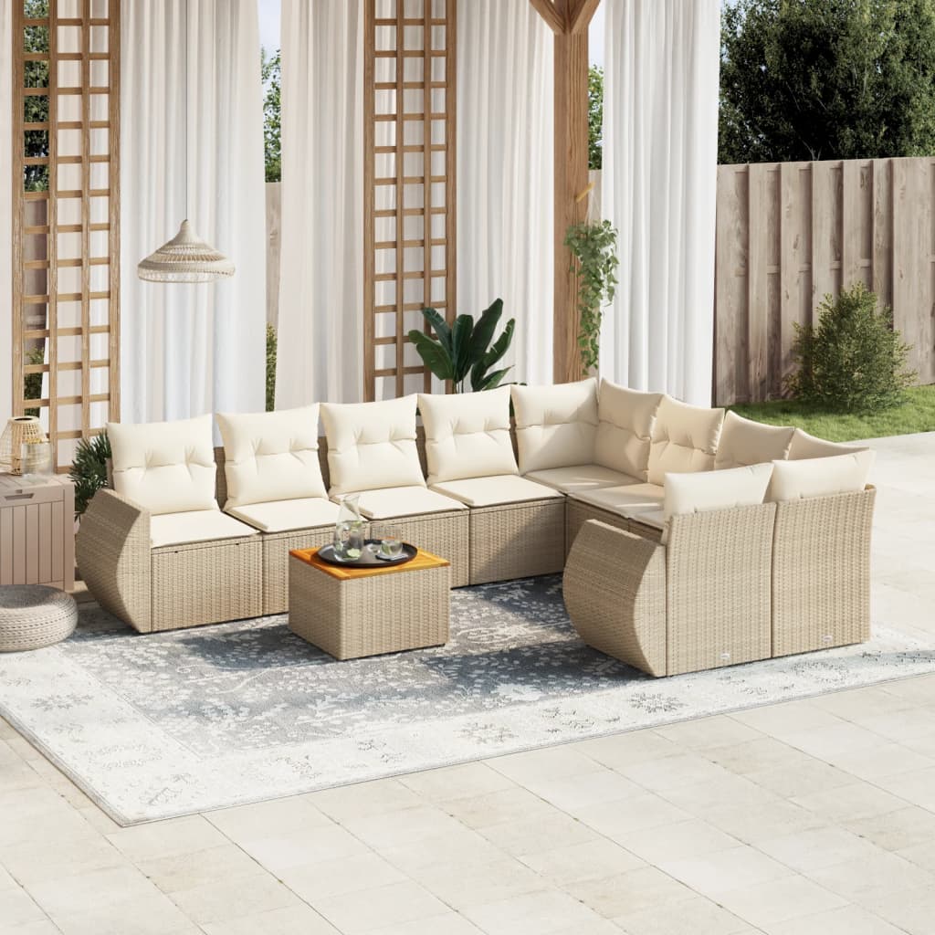 Vetonek Set de sofás de jardín 9 pzas con cojines ratán sintético beige