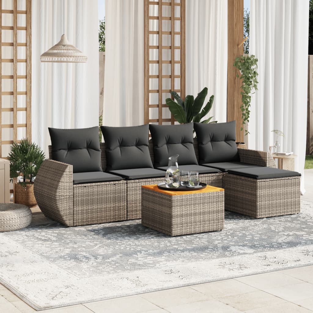 Vetonek Set de muebles de jardín 6 pzas y cojines ratán sintético gris