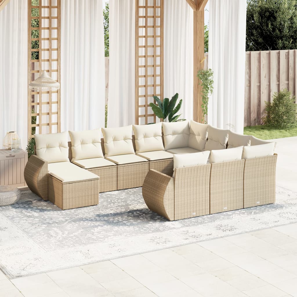 Vetonek Set de sofás de jardín 11pzas con cojines ratán sintético beige