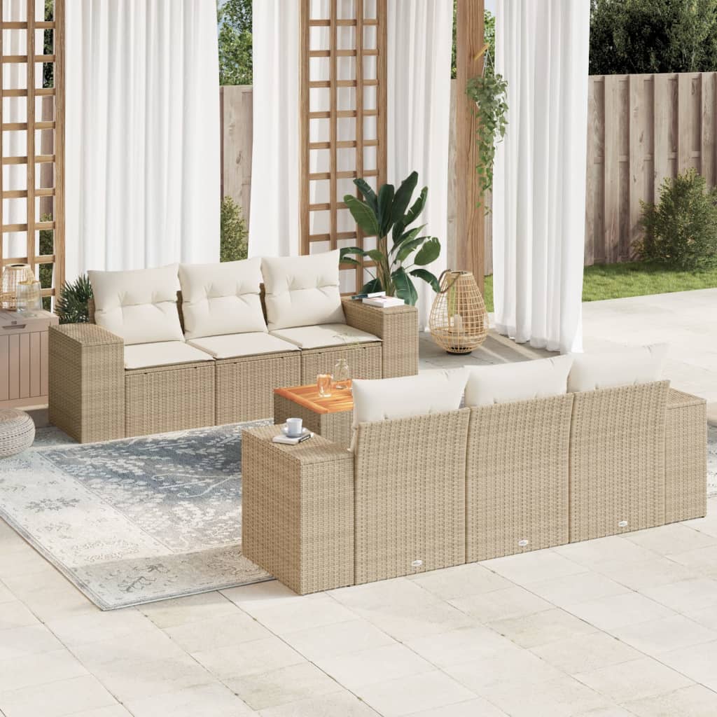 Vetonek Set sofás de jardín 7 piezas y cojines ratán sintético beige