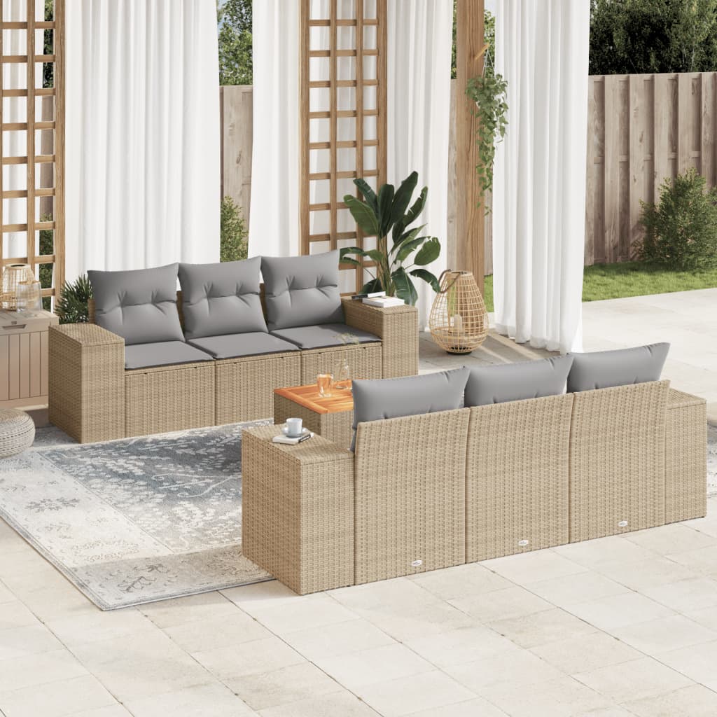 Vetonek Set sofás de jardín 7 piezas y cojines ratán sintético beige