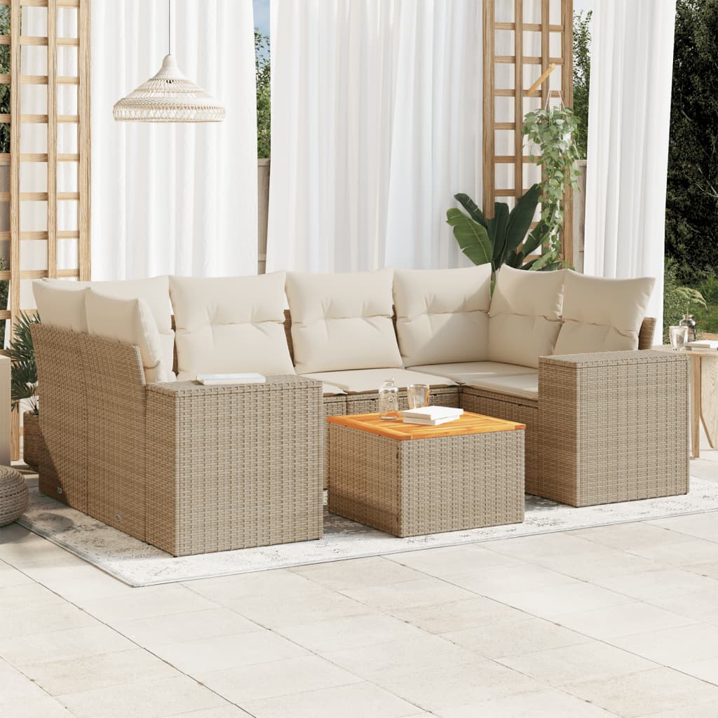 Vetonek Set sofás de jardín 7 piezas y cojines ratán sintético beige