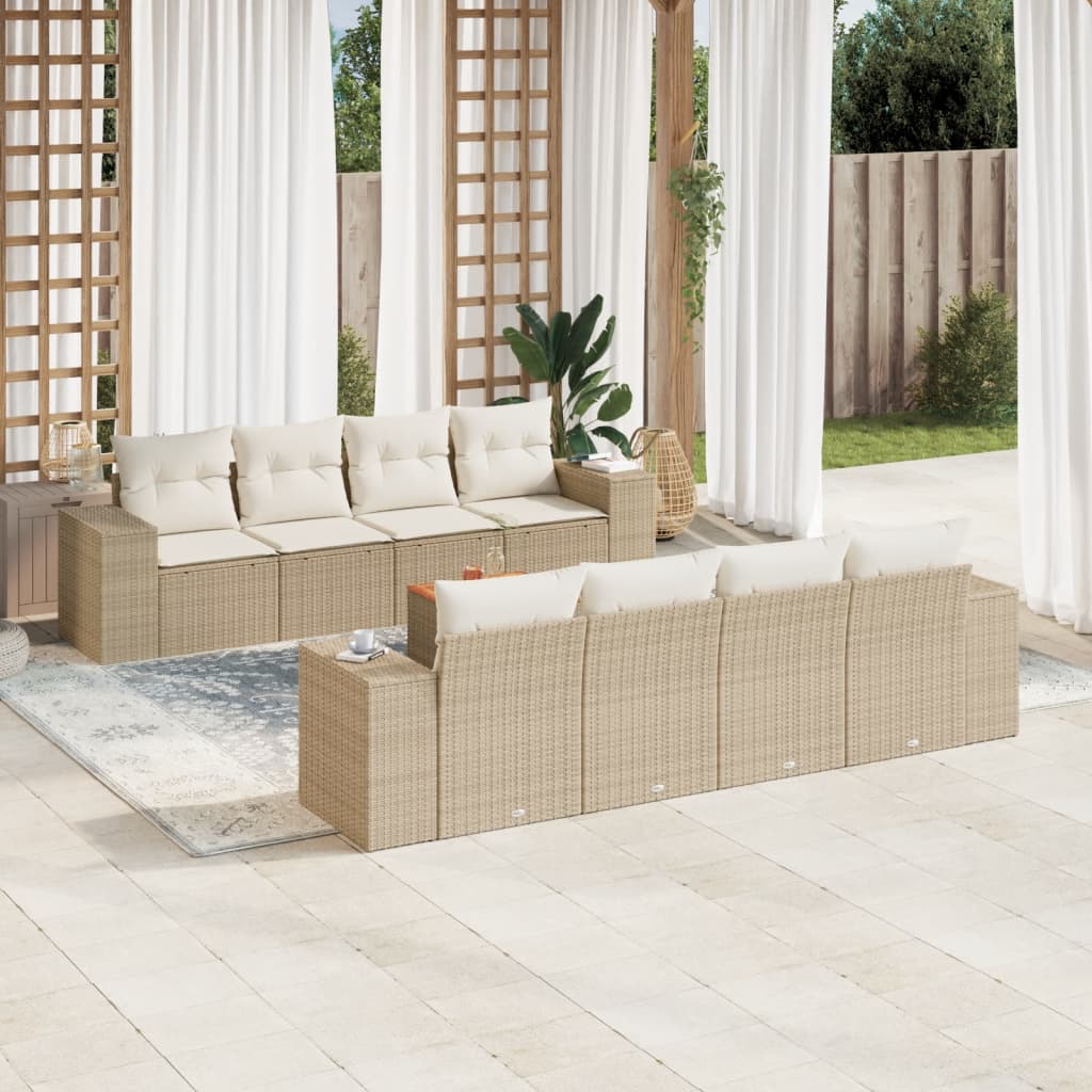 Vetonek Set de sofás de jardín 9 pzas con cojines ratán sintético beige