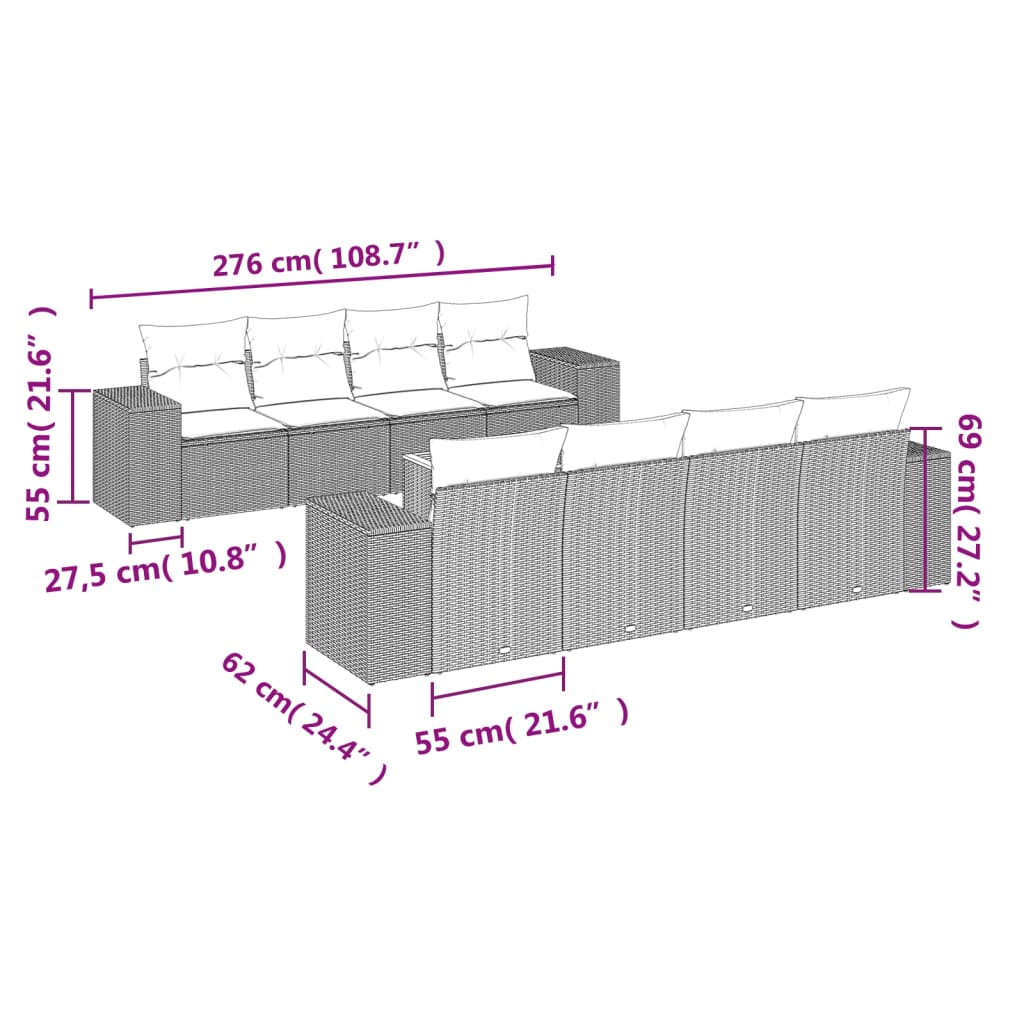 Ensemble de meubles de jardin et coussins de rotin synthétique gris