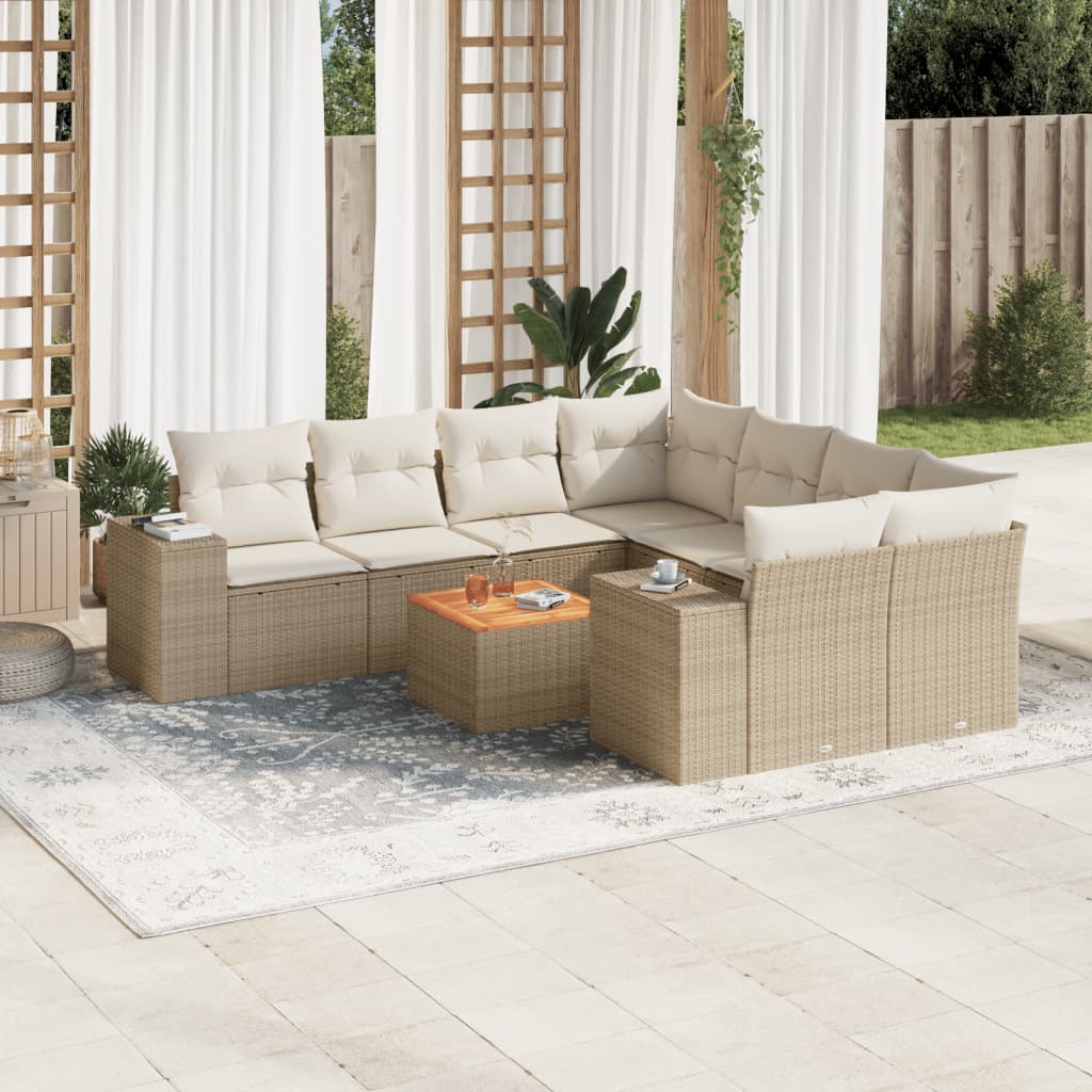 Gartensofas Set 9 PCs mit beige synthetischen Kissen