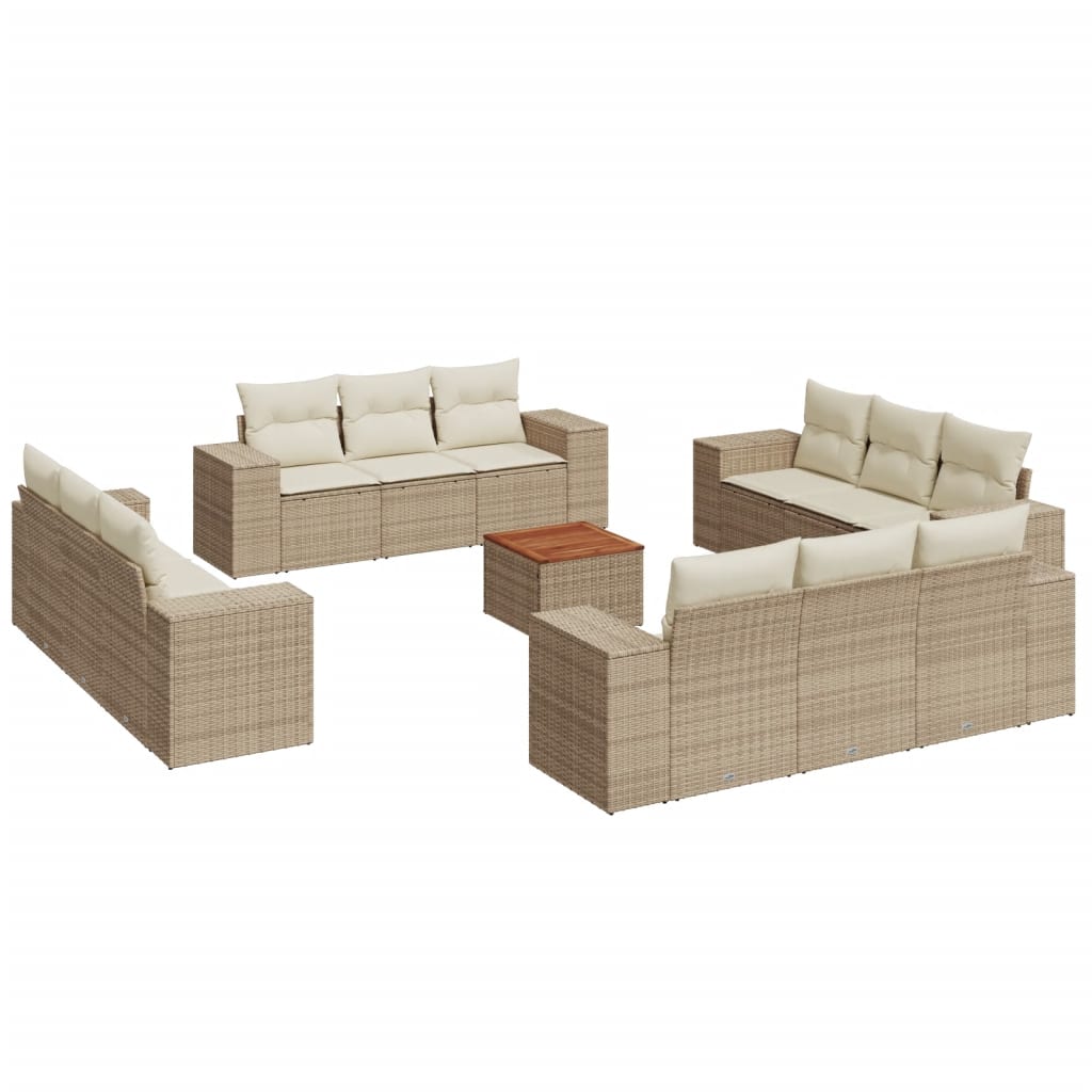 Set sofás de jardín con cojines 13 pzas ratán sintético beige