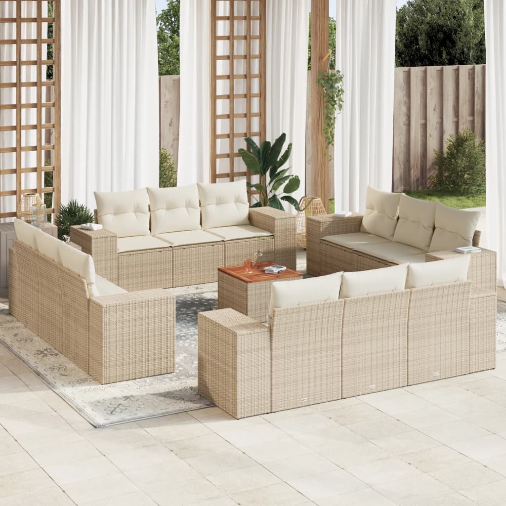 Set sofás de jardín con cojines 13 pzas ratán sintético beige