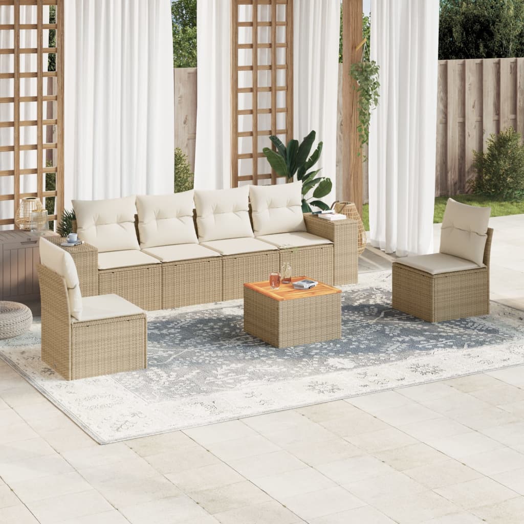 Vetonek Set sofás de jardín 7 piezas y cojines ratán sintético beige