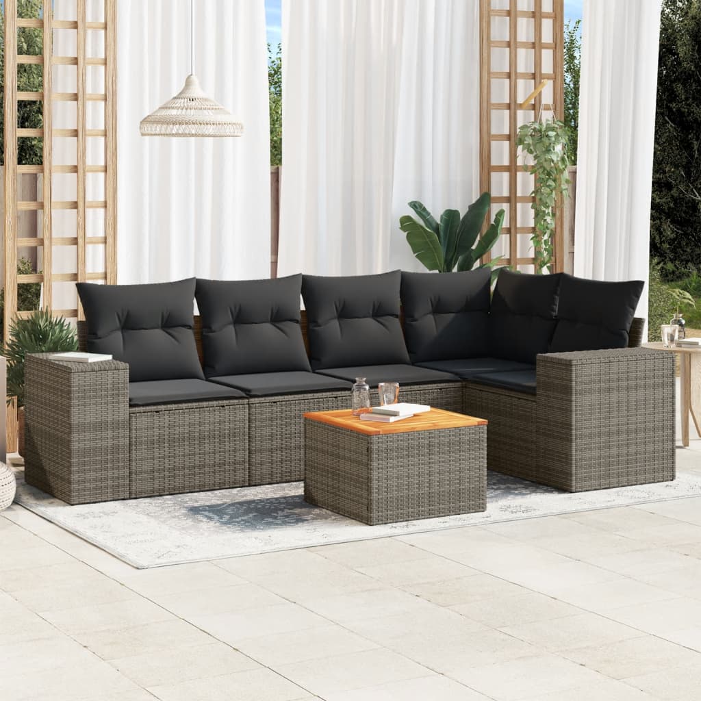 Vetonek Set de muebles de jardín 6 pzas y cojines ratán sintético gris