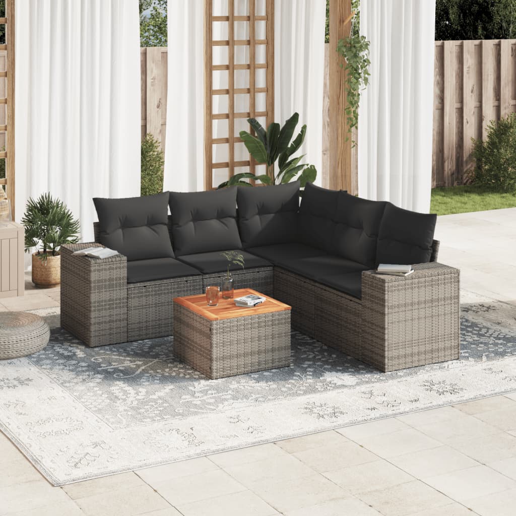 Vetonek Set de muebles de jardín 6 pzas y cojines ratán sintético gris