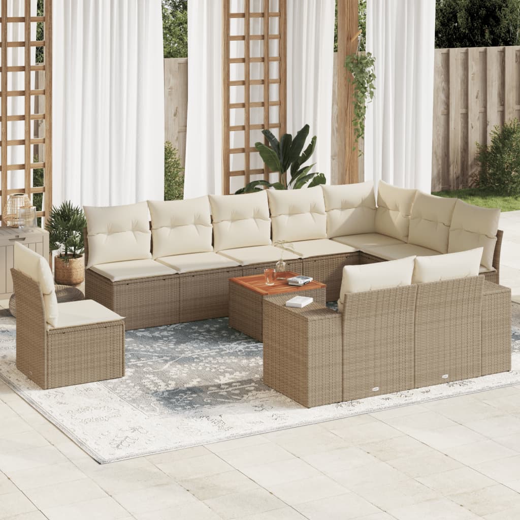 Vetonek Set de sofás de jardín 11pzas con cojines ratán sintético beige