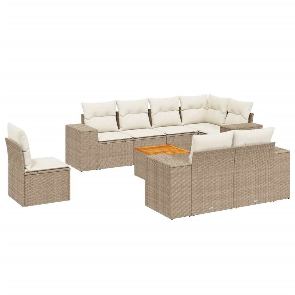 Set de sofás de jardín 9 pzas con cojines ratán sintético beige - Vetonek