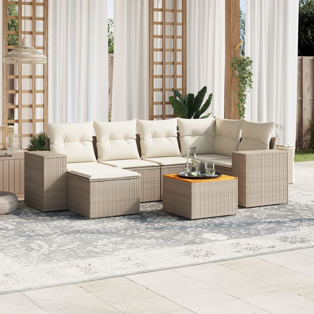 Vetonek Set sofás de jardín 7 piezas y cojines ratán sintético beige