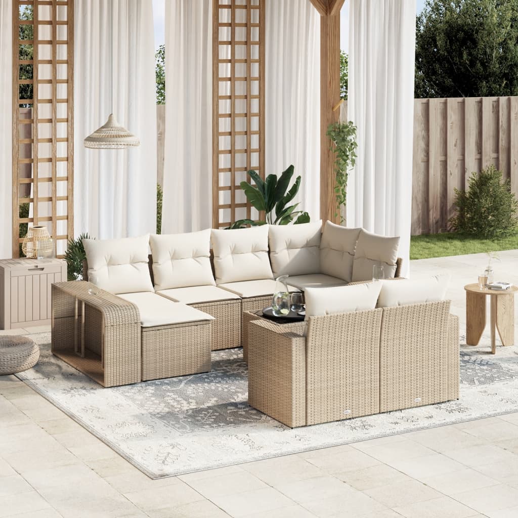 Vetonek Set de sofás de jardín 11pzas con cojines ratán sintético beige