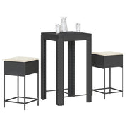 Conjunto de bar de jardim de 3 peças com almofadas rattan PE preto V8225 Vetonek