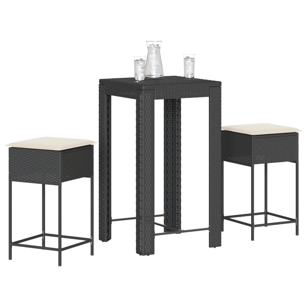 Conjunto de bar de jardim de 3 peças com almofadas rattan PE preto V8225 Vetonek