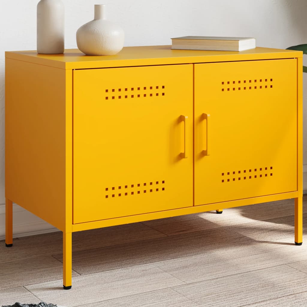 Vetonek Mueble de TV de acero amarillo mostaza 68x39x50,5 cm