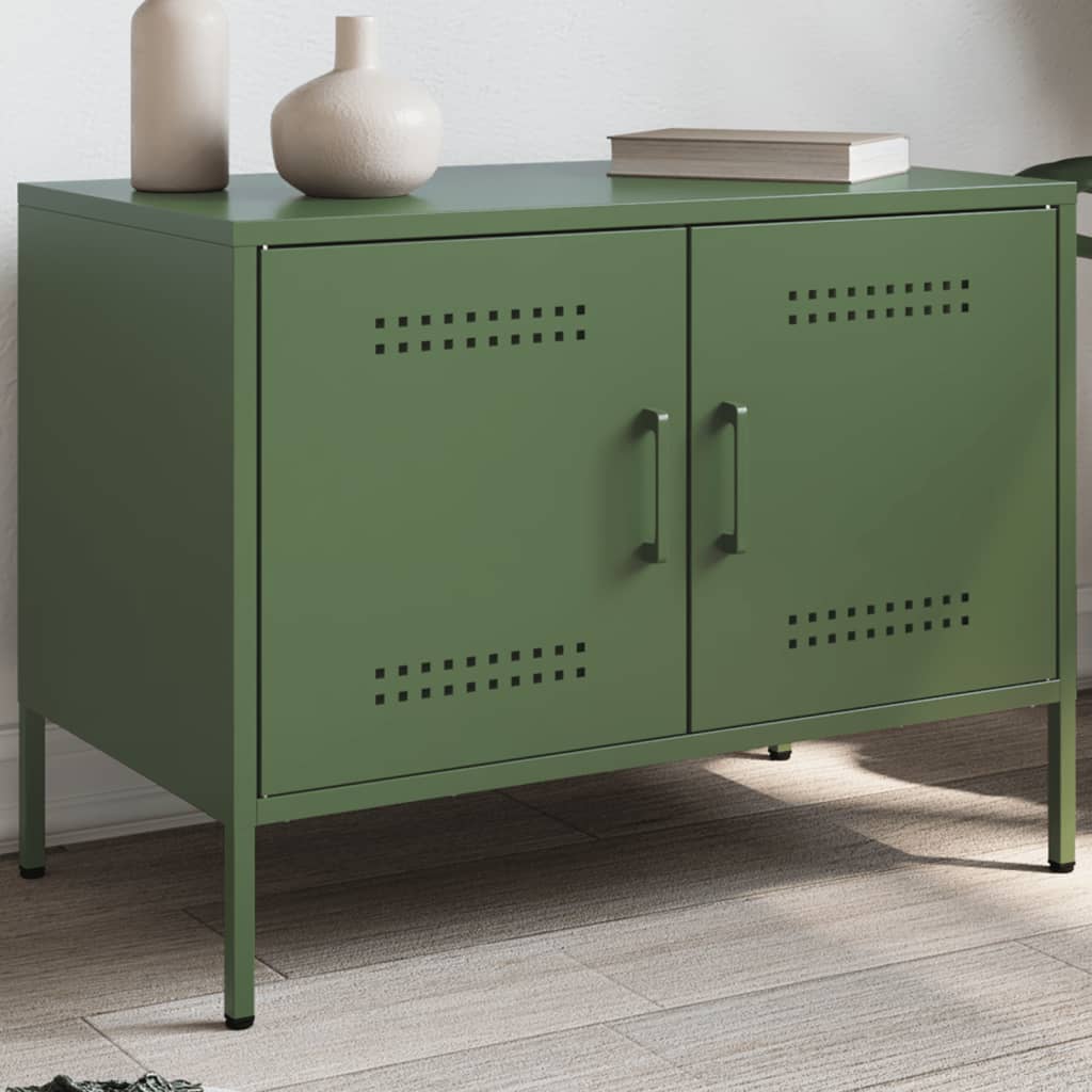 Vetonek Mueble de TV de acero verde oliva 68x39x50,5 cm