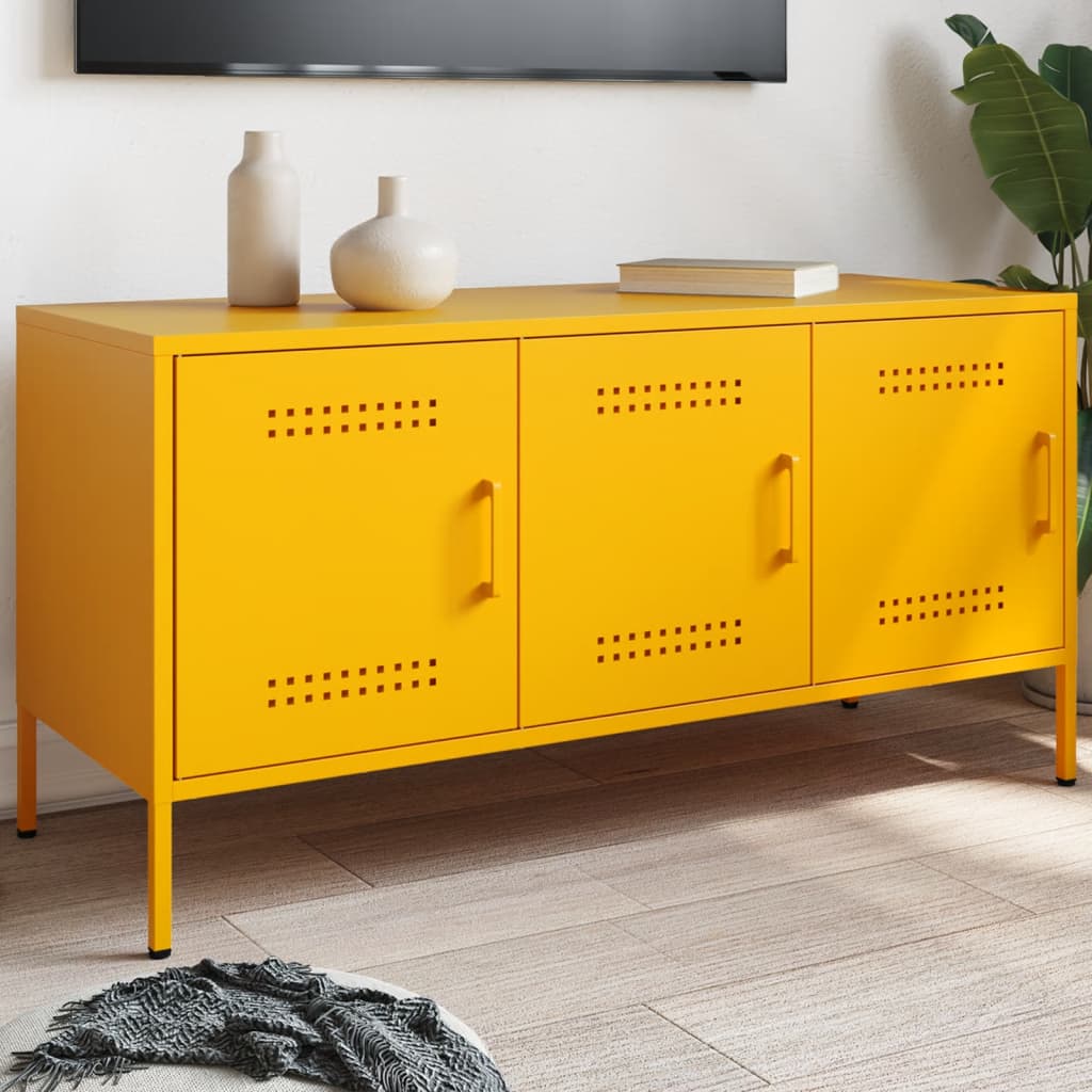 Vetonek Mueble de TV de acero amarillo mostaza 100,5x39x50,5 cm