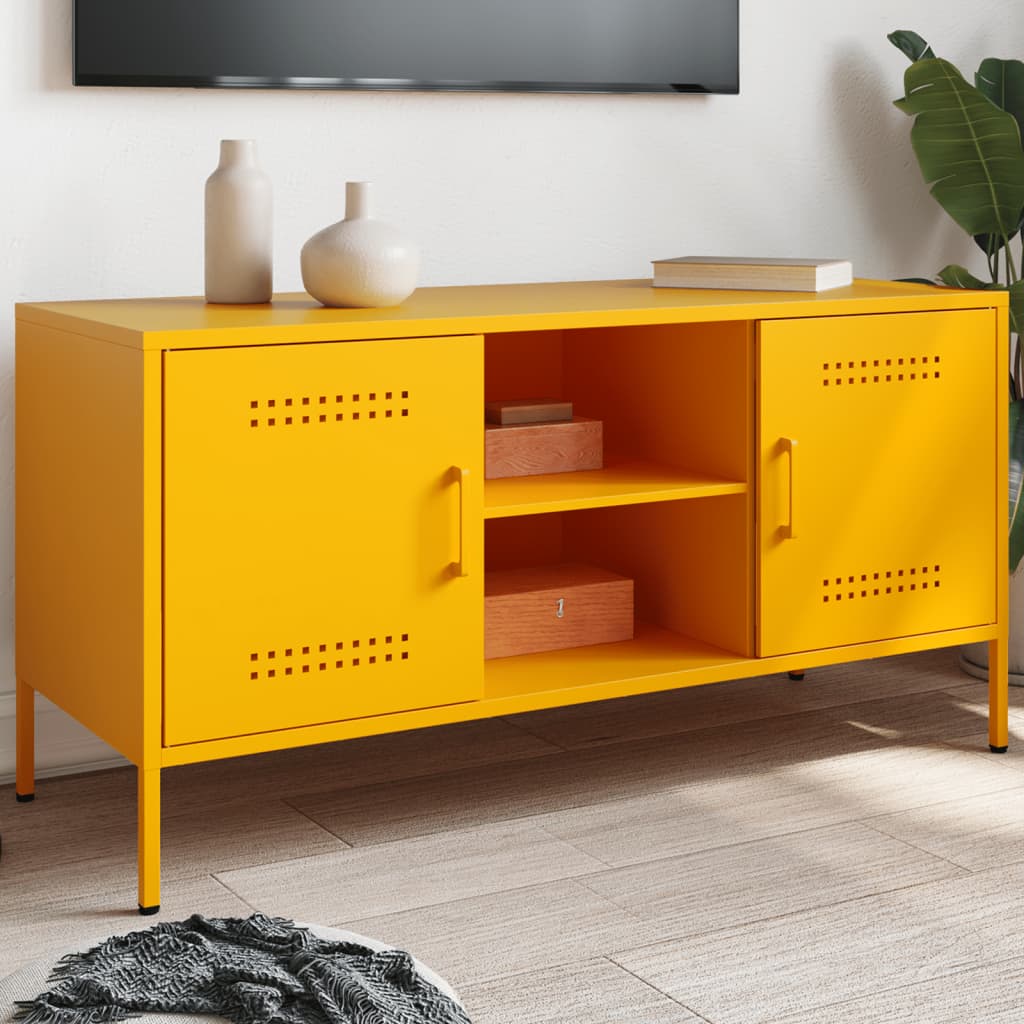 Vetonek Mueble de TV de acero amarillo mostaza 100,5x39x50,5 cm