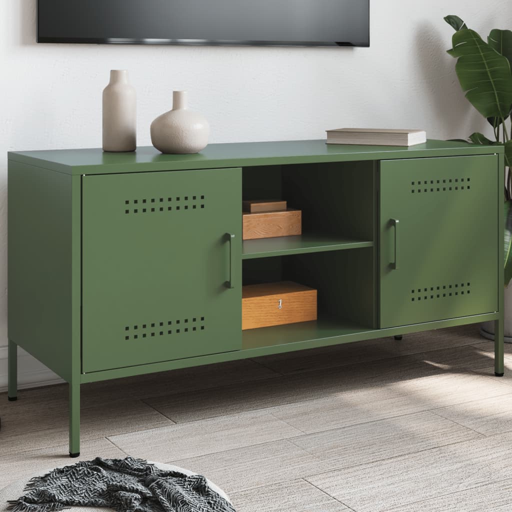 Vetonek Mueble de TV de acero verde oliva 100,5x39x50,5 cm