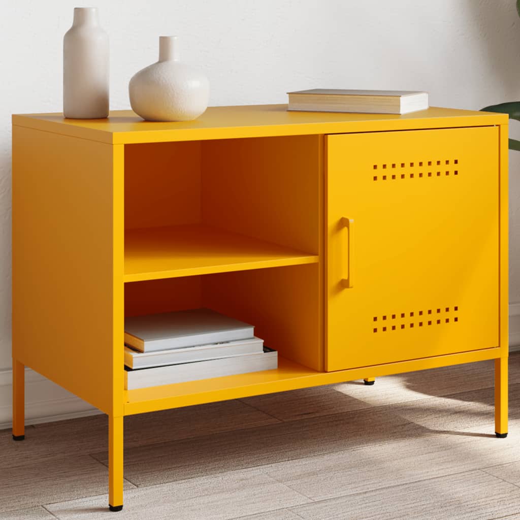 Vetonek Mueble de TV de acero amarillo mostaza 68x39x50,5 cm