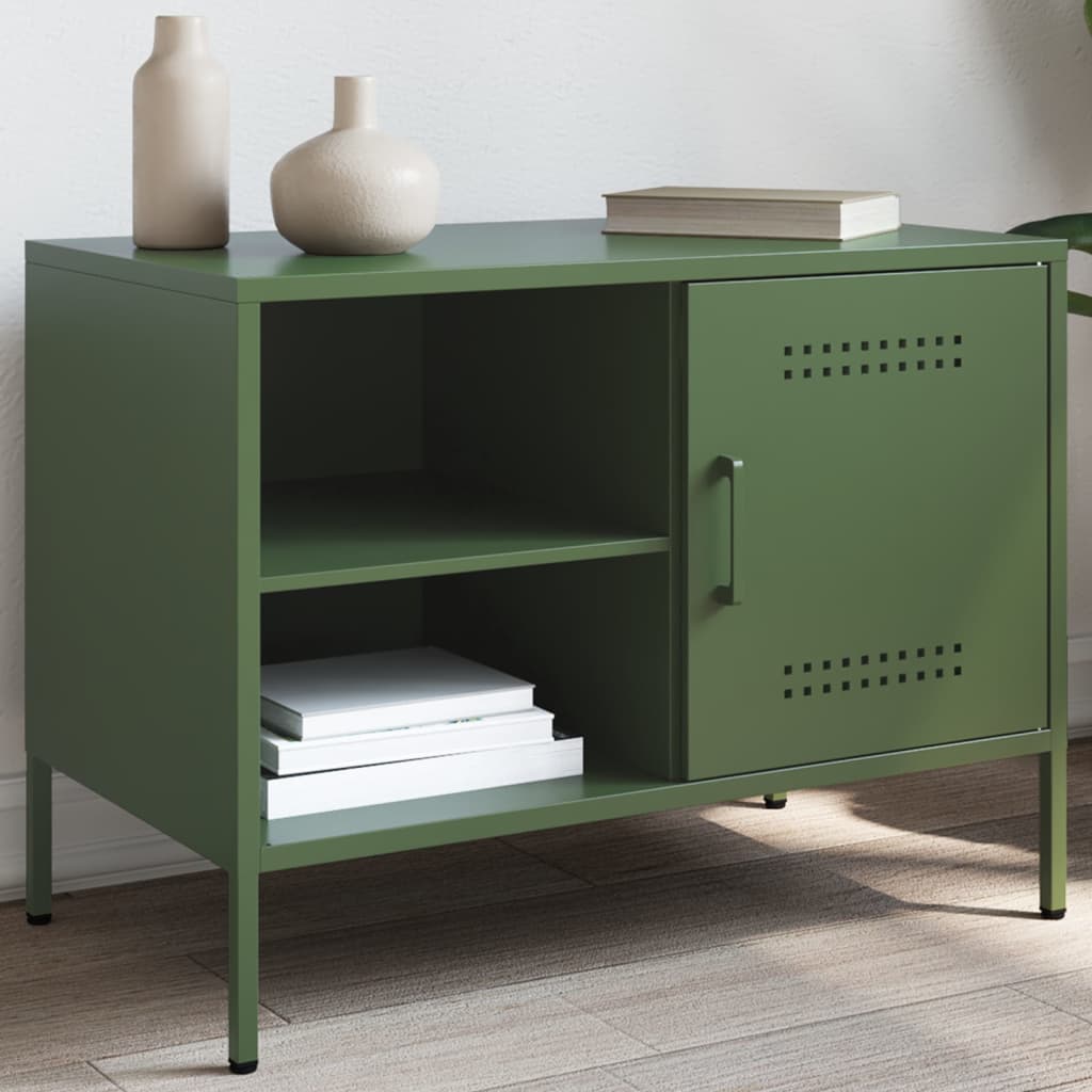 Vetonek Mueble de TV de acero verde oliva 68x39x50,5 cm