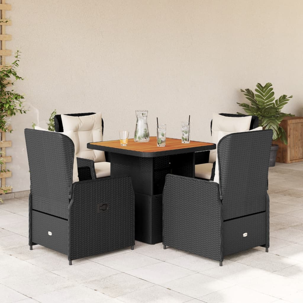 Vetonek Set de muebles jardín 5 pzas con cojines ratán sintético negro