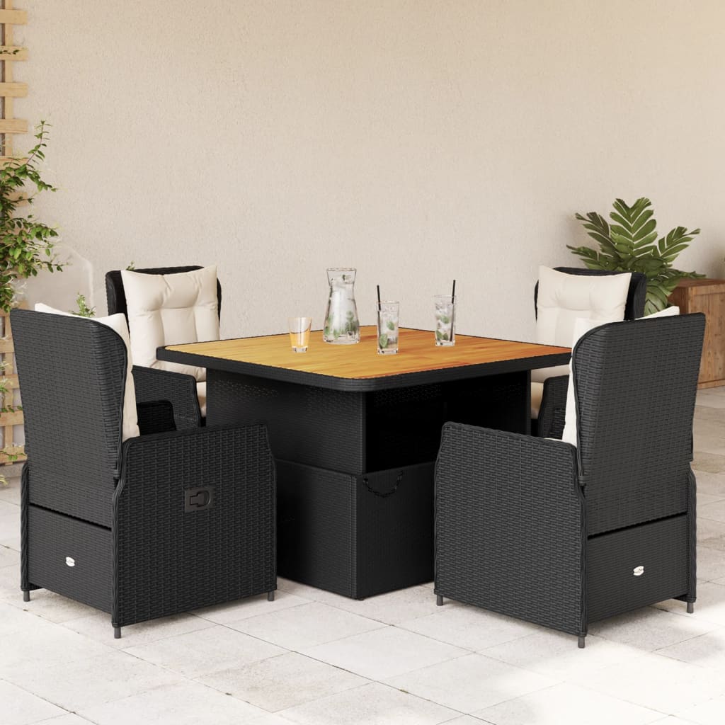 Vetonek Set de muebles jardín 5 pzas con cojines ratán sintético negro