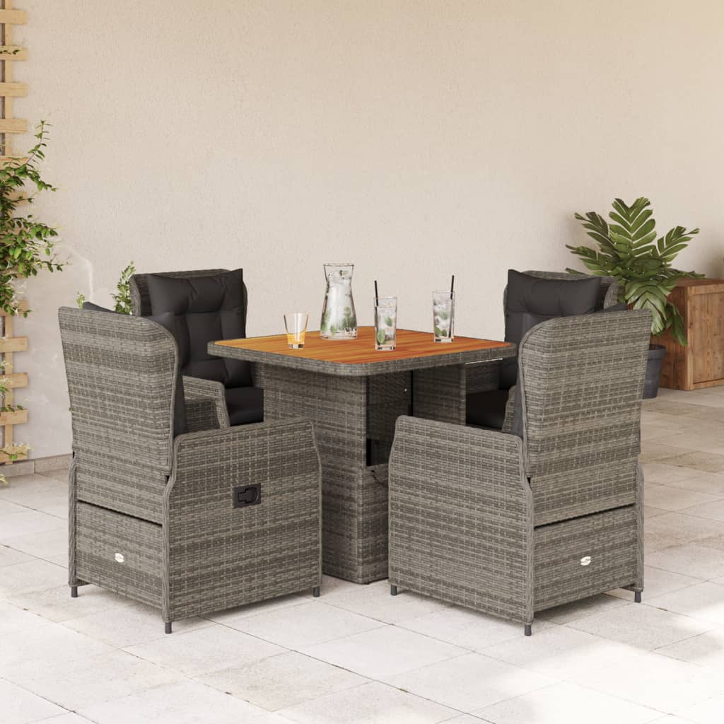 Vetonek Set comedor de jardín 5 piezas con cojines ratán sintético gris