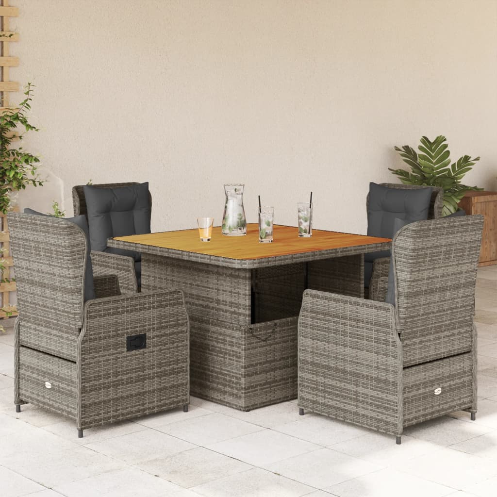 Vetonek Set comedor de jardín 5 piezas con cojines ratán sintético gris