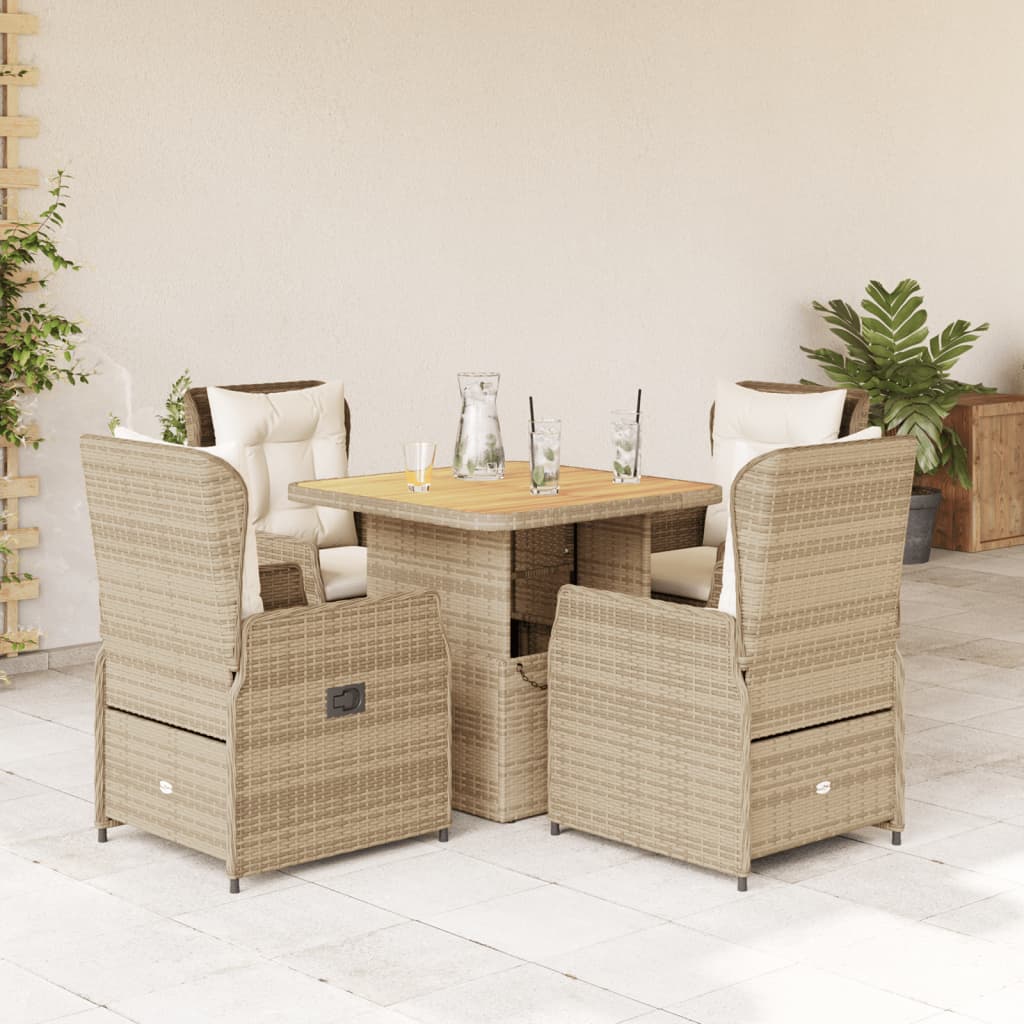 Vetonek Set comedor de jardín 5 pzas con cojines ratán sintético beige