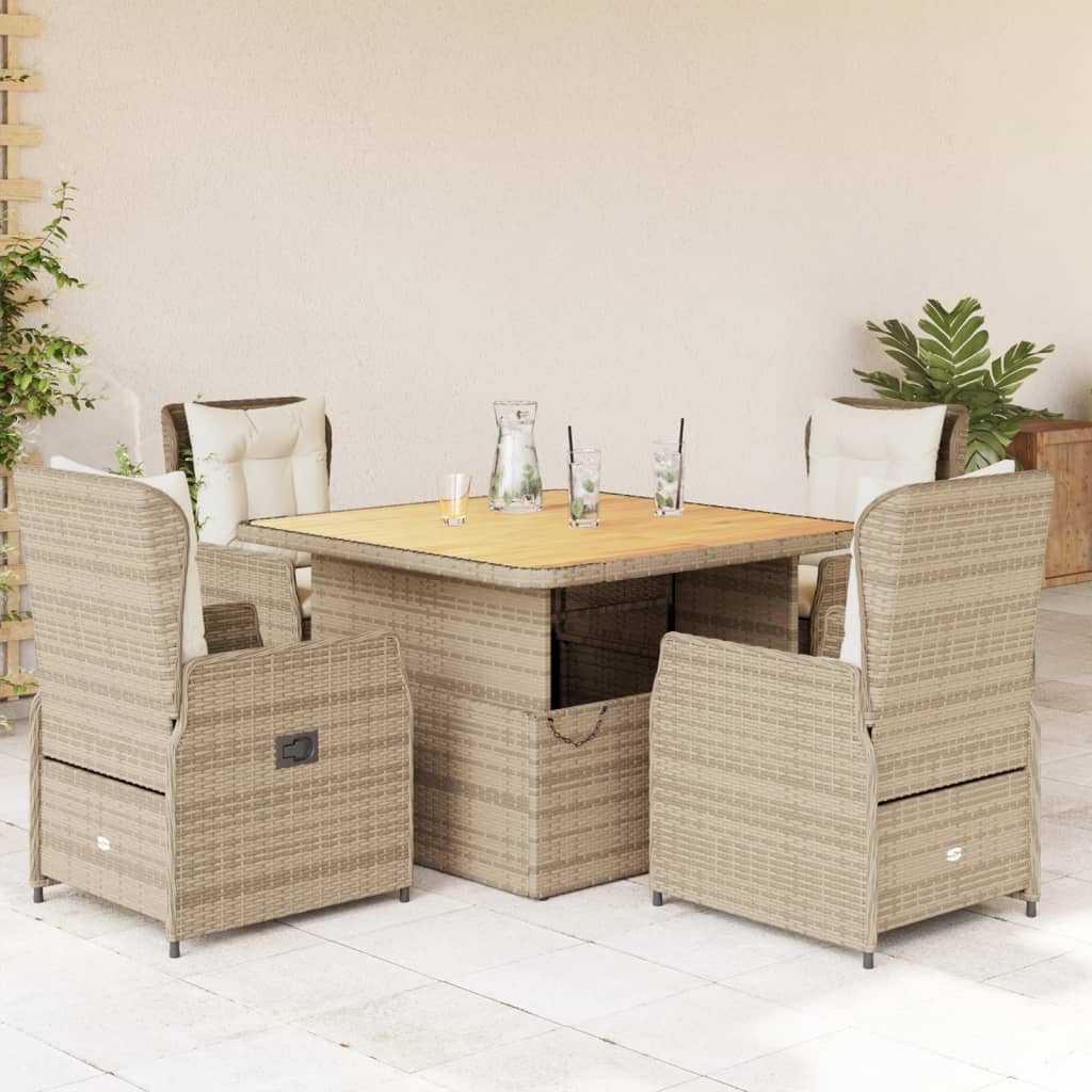 Vetonek Set comedor de jardín 5 pzas con cojines ratán sintético beige