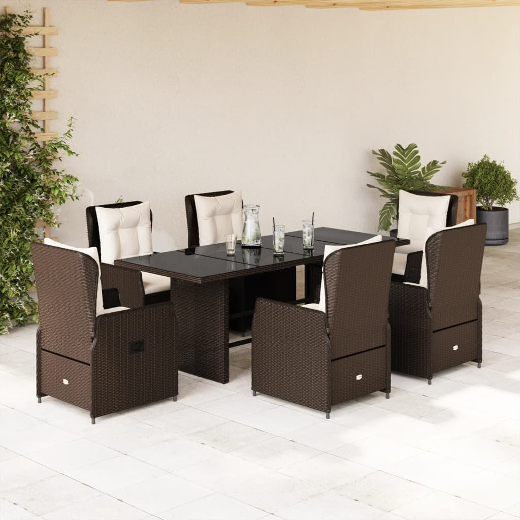 Vetonek Set comedor de jardín 7 pzas con cojines ratán sintético marrón