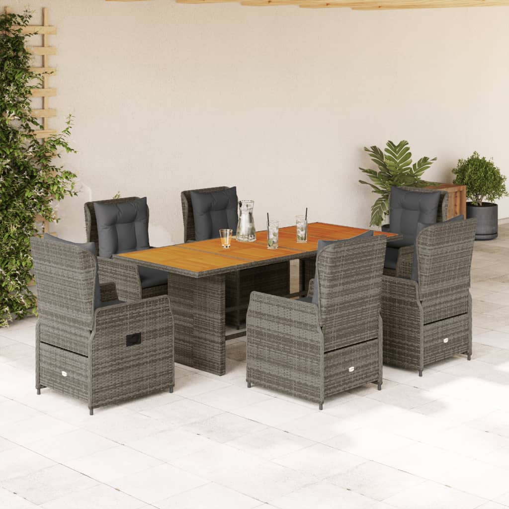 Vetonek Set comedor jardín 7 pzas y cojines ratán sintético gris