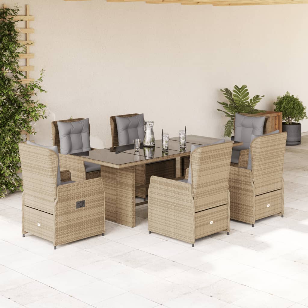 Vetonek Set comedor de jardín 7 pzas con cojines ratán sintético beige