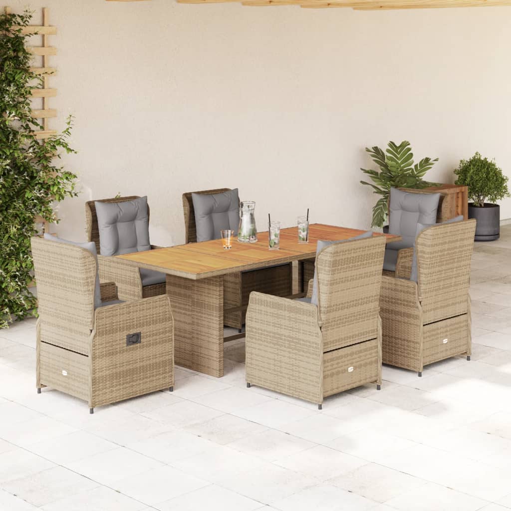 Vetonek Set comedor de jardín 7 pzas con cojines ratán sintético beige