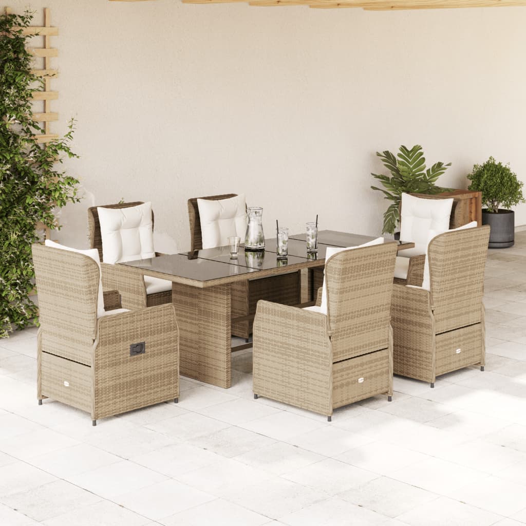 Vetonek Set comedor de jardín 7 pzas con cojines ratán sintético beige